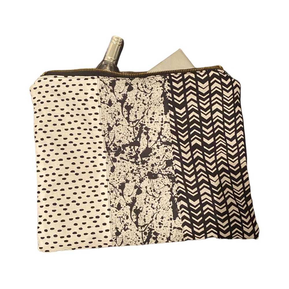 Hand Crafted Black and Cream Patterned Cosmetic Bag
